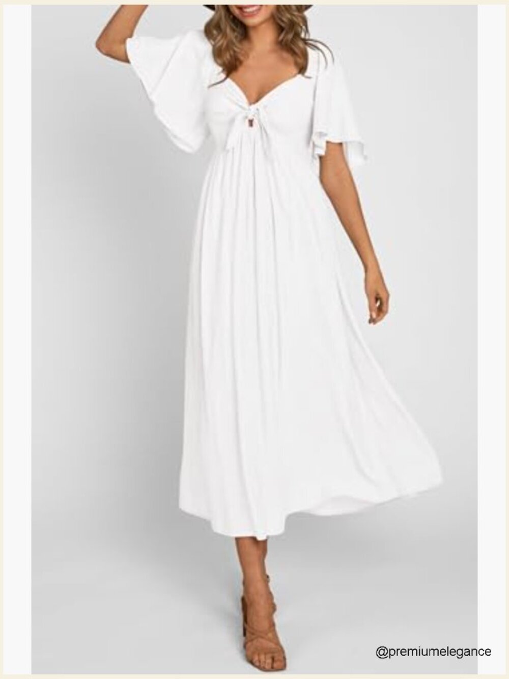 Bow Tie V Neck Ruffle Midi Flowy Dress - Picture 6 of 7